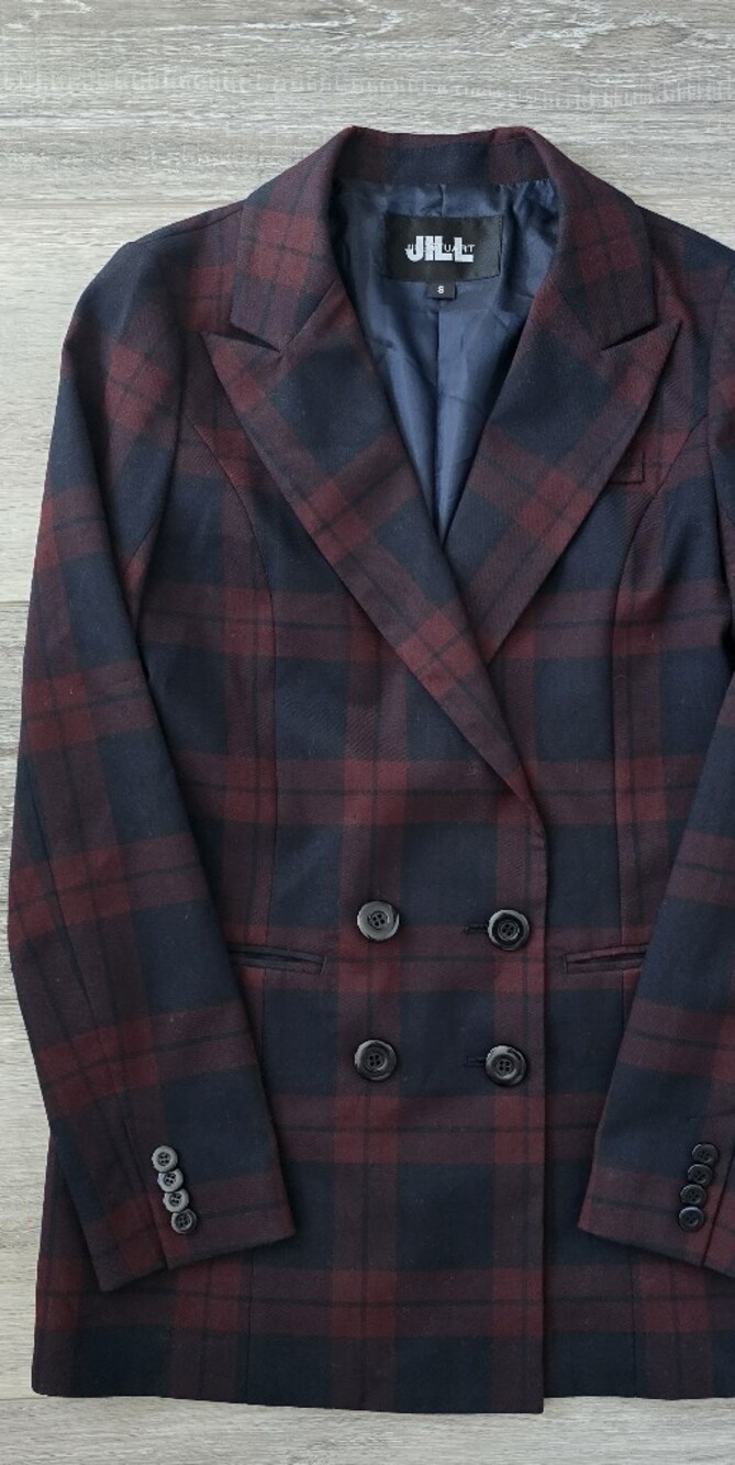 JILL STUART Burgundy & Navy Plaid Button-Up Jacket – Size S